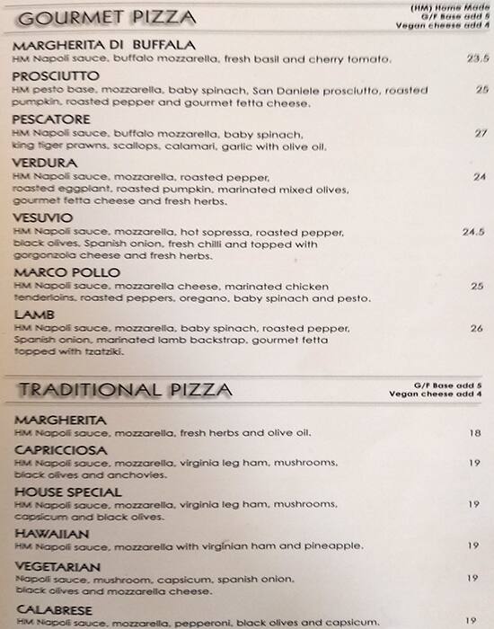 Menu at Piccolino Express (takeaway) pizzeria, Burwood East