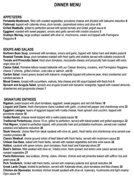 Carta de Basil's Kitchen