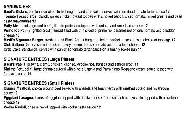 Carta de Basil's Kitchen