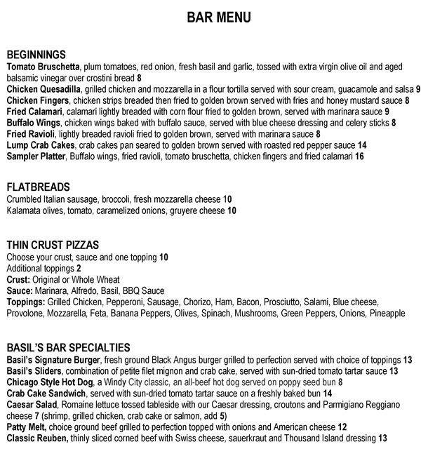 Carta de Basil's Kitchen