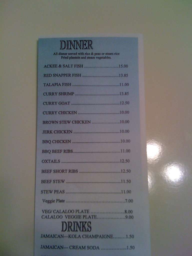 Menu at Ackee Bamboo restaurant, Los Angeles