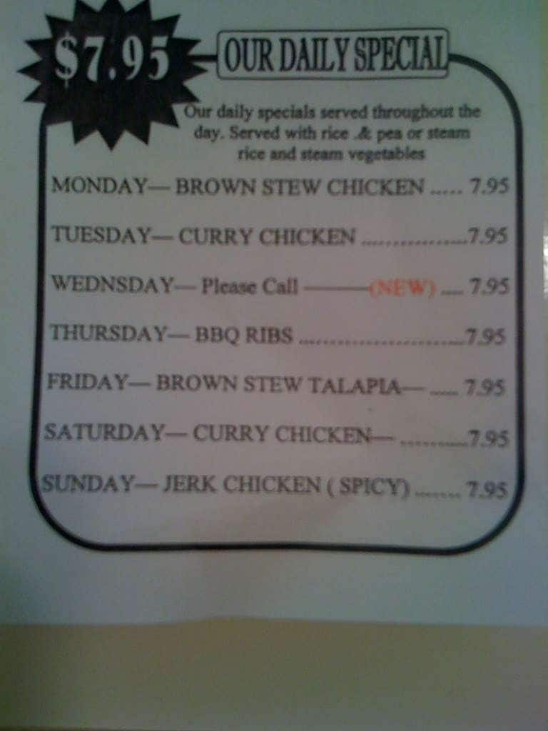 Menu at Ackee Bamboo restaurant, Los Angeles