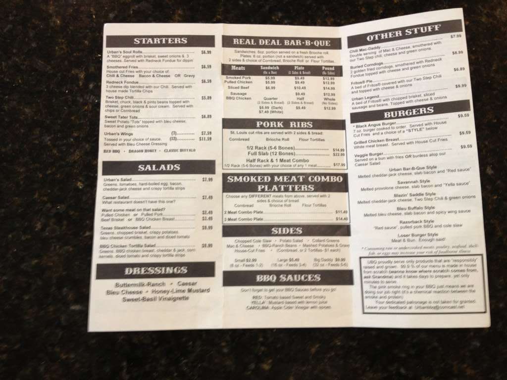 Urban Bar-B-Que Menu,Menú Para Urban Bar-B-Que, Ashburn, Loudoun County ...