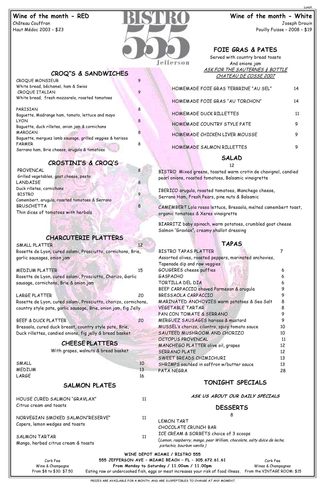 Wine Depot & Bistro 555 Menu Urbanspoon/Zomato