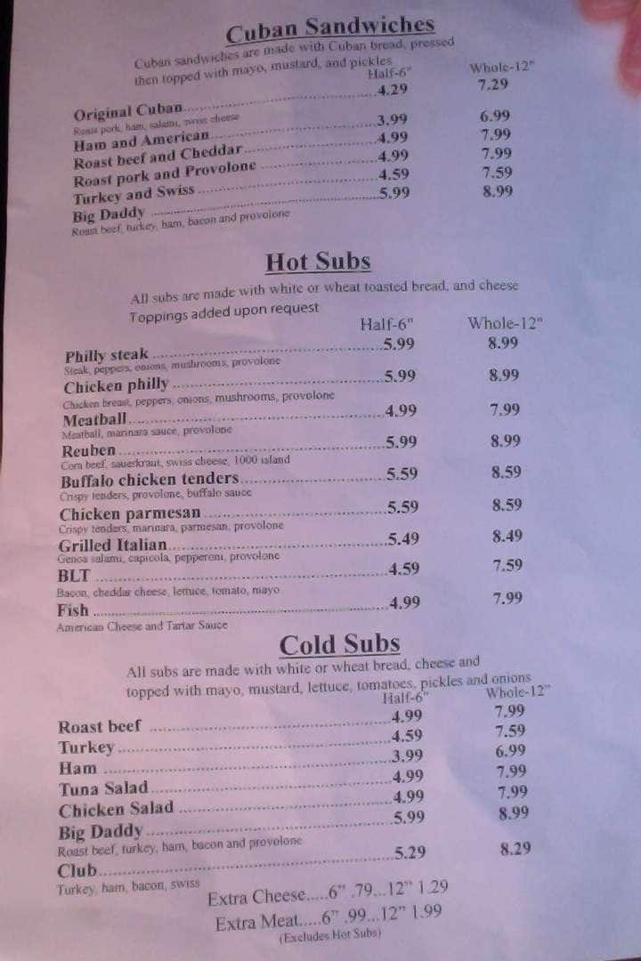 Menu at SANDWICH FACTORY fast food, Lakeland