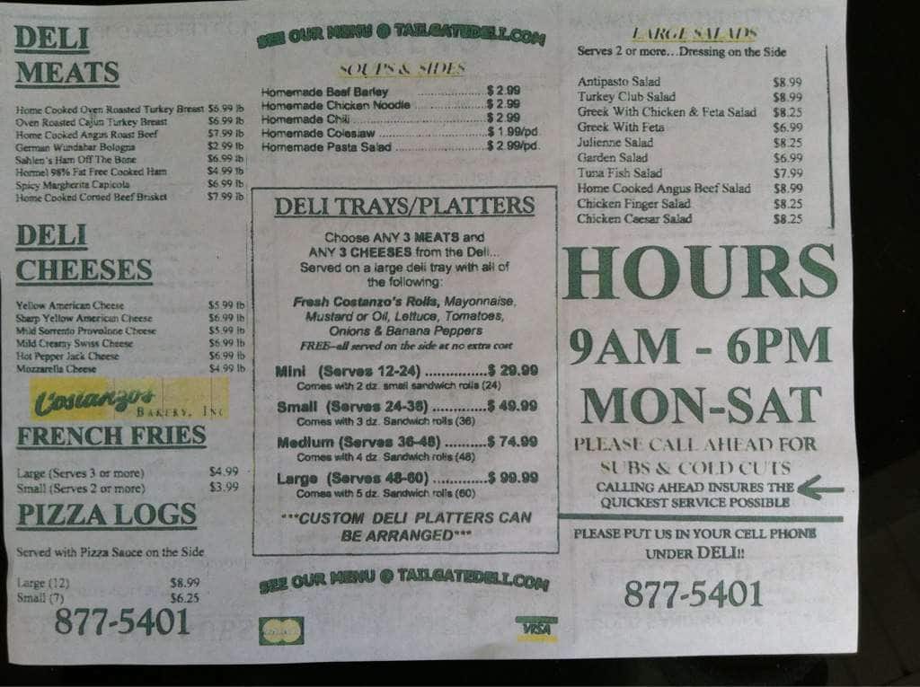 Tail Gate Deli Menu, Menu for Tail Gate Deli, Kenmore, Buffalo