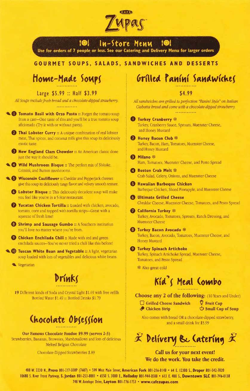 Cafe Zupas Printable Menu Printable World Holiday