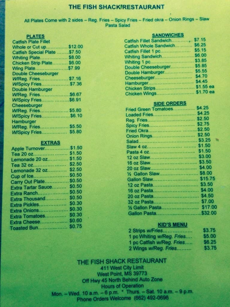 wings fish and more columbus ms menu