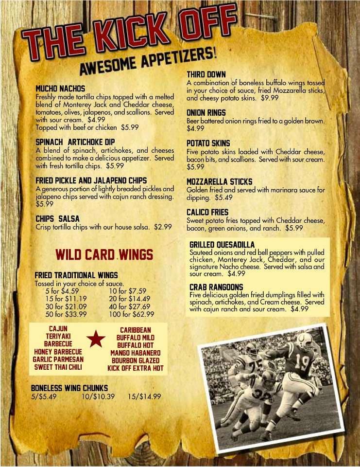 Kick Off Sports Bar & Grill menu - Urbanspoon/Zomato