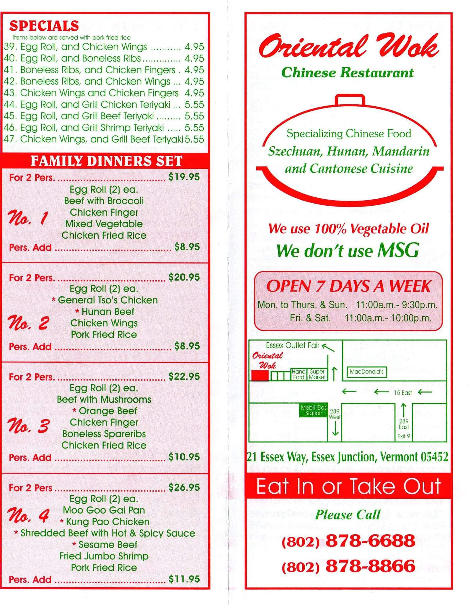 Oriental House Woodruff Road Menu