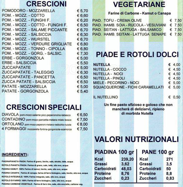 Menu di Pianeta Piada 