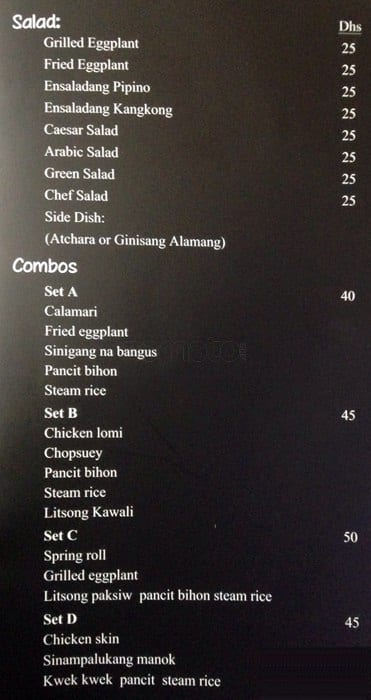 Menu at Manila 21 club, Dubai, Al Rigga Rd