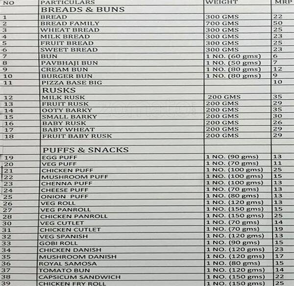 BJ Bakery Menu, Menu for BJ Bakery, Peelamedu, Coimbatore Zomato