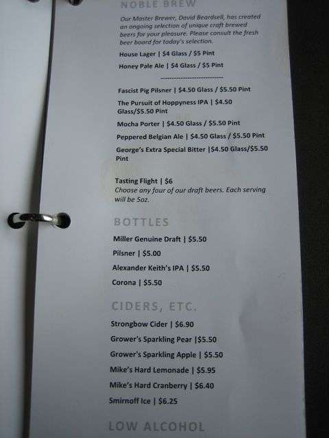 The Noble Pig menu