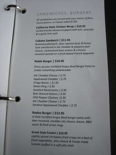 The Noble Pig menu