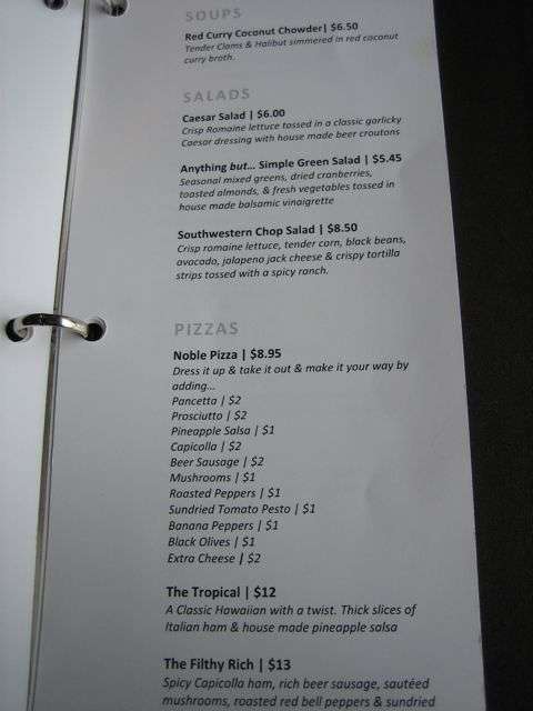 The Noble Pig menu