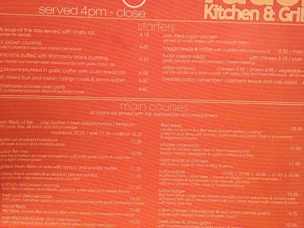 Menu at Tudor pub & bar, Ayr