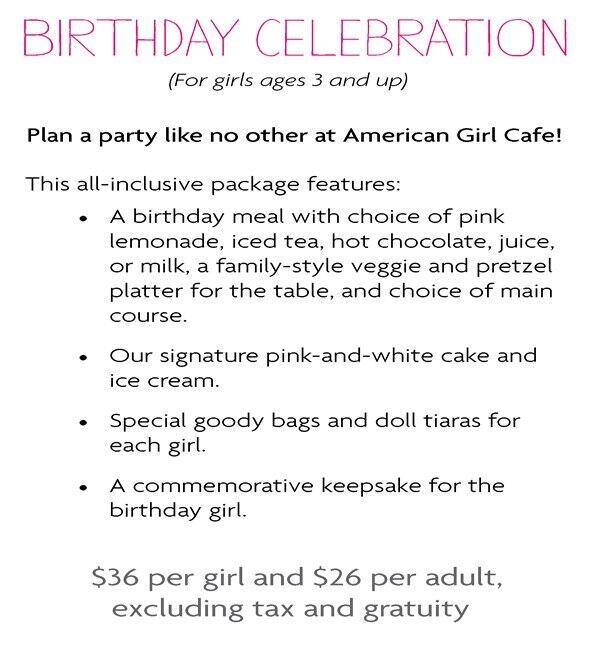 American Girl Place Chicago menu