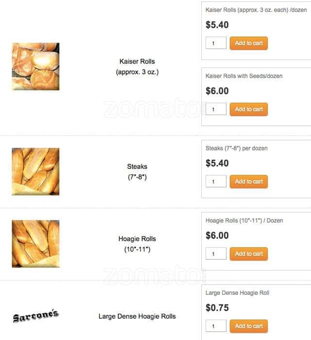 Menu at Sarcone's Bakery, Philadelphia