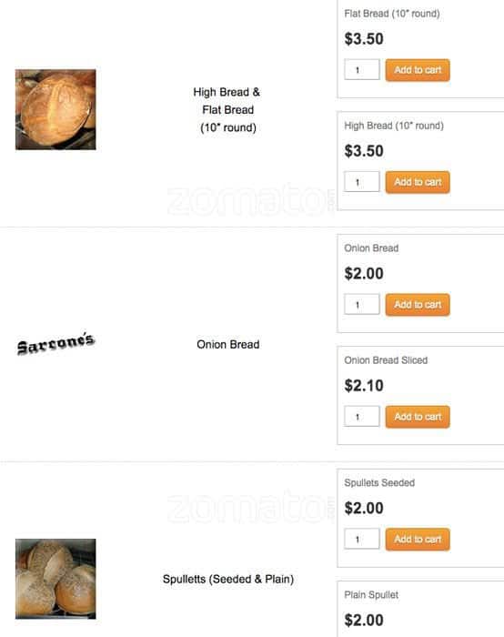 Menu at Sarcone's Bakery, Philadelphia