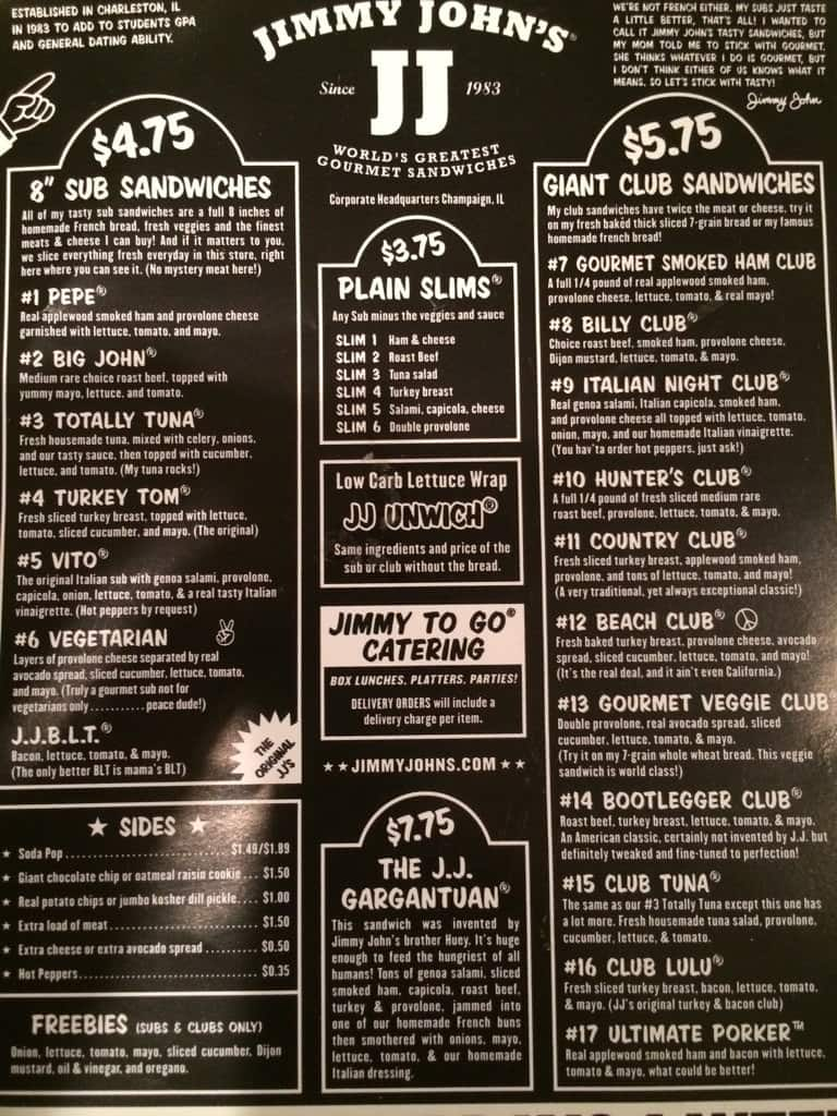 Jimmy John's Menu, Menu for Jimmy John's, Madison, Jackson Urbanspoon