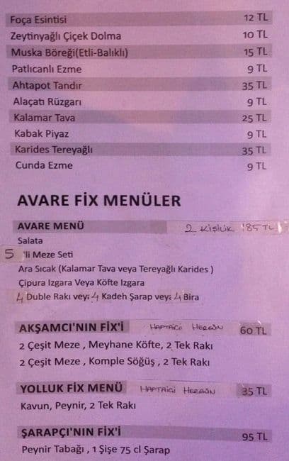 Avare menü