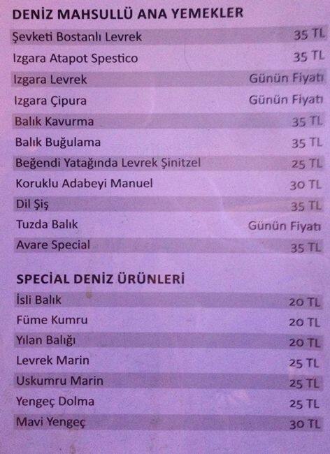 Avare menü
