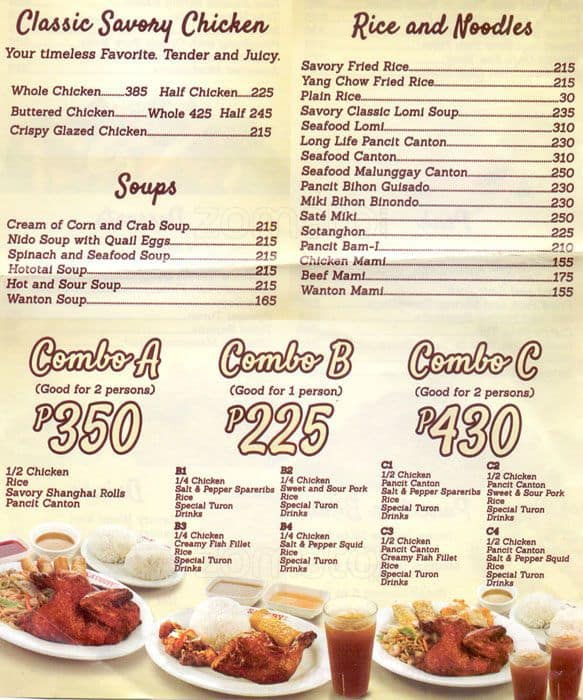 Savory Restaurant Menu Price List