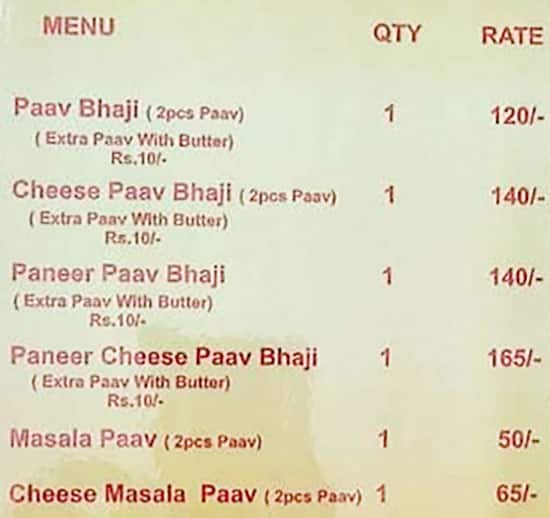 Menu of Omi Fast Food Corner, Virar, Mumbai