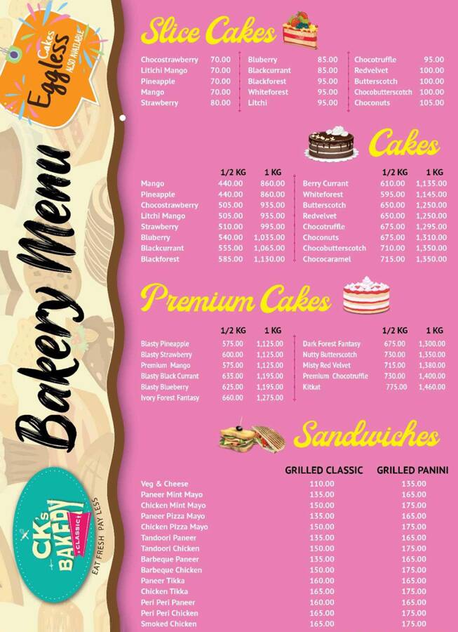 Menu of Ck's Bakery, Tiruvottiyur, Chennai