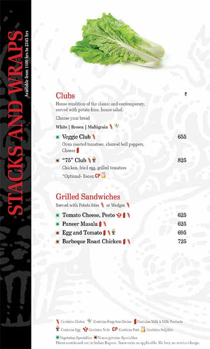 Pavilion 75 - WelcomHotel Dwarka menu
