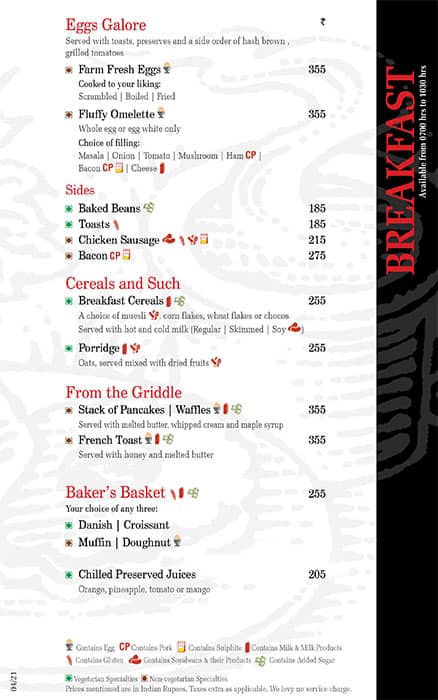 Pavilion 75 - WelcomHotel Dwarka menu