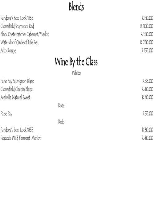 Menu at Cradle Moon Lakeside Game Lodge restaurant, Roodepoort