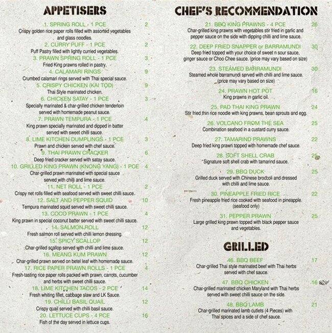 Lime Kitchen Menu, Menu for Lime Kitchen, Granville, Sydney