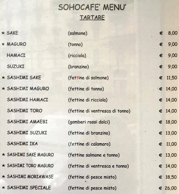 Menu di Soho Café 