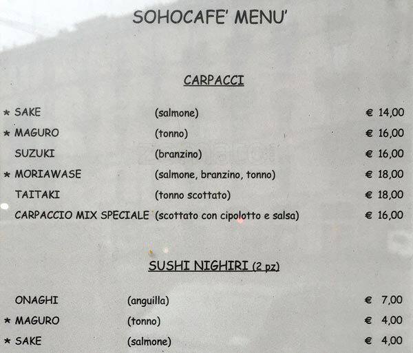 Menu di Soho Café 