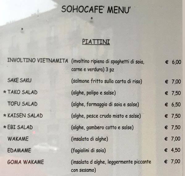 Menu di Soho Café 