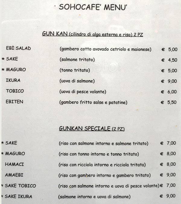 Menu di Soho Café 