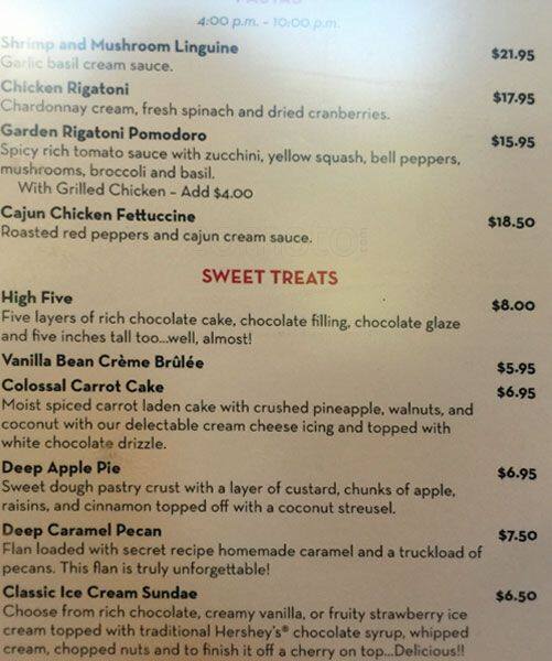 Menu at Jonah's Restaurant, Bellevue