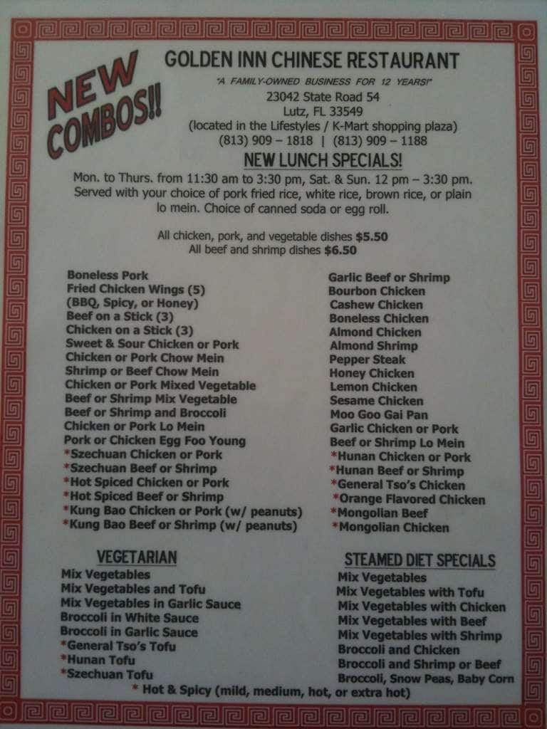 Golden Inn Chinese Menu, Menu for Golden Inn Chinese, Lutz/Land O