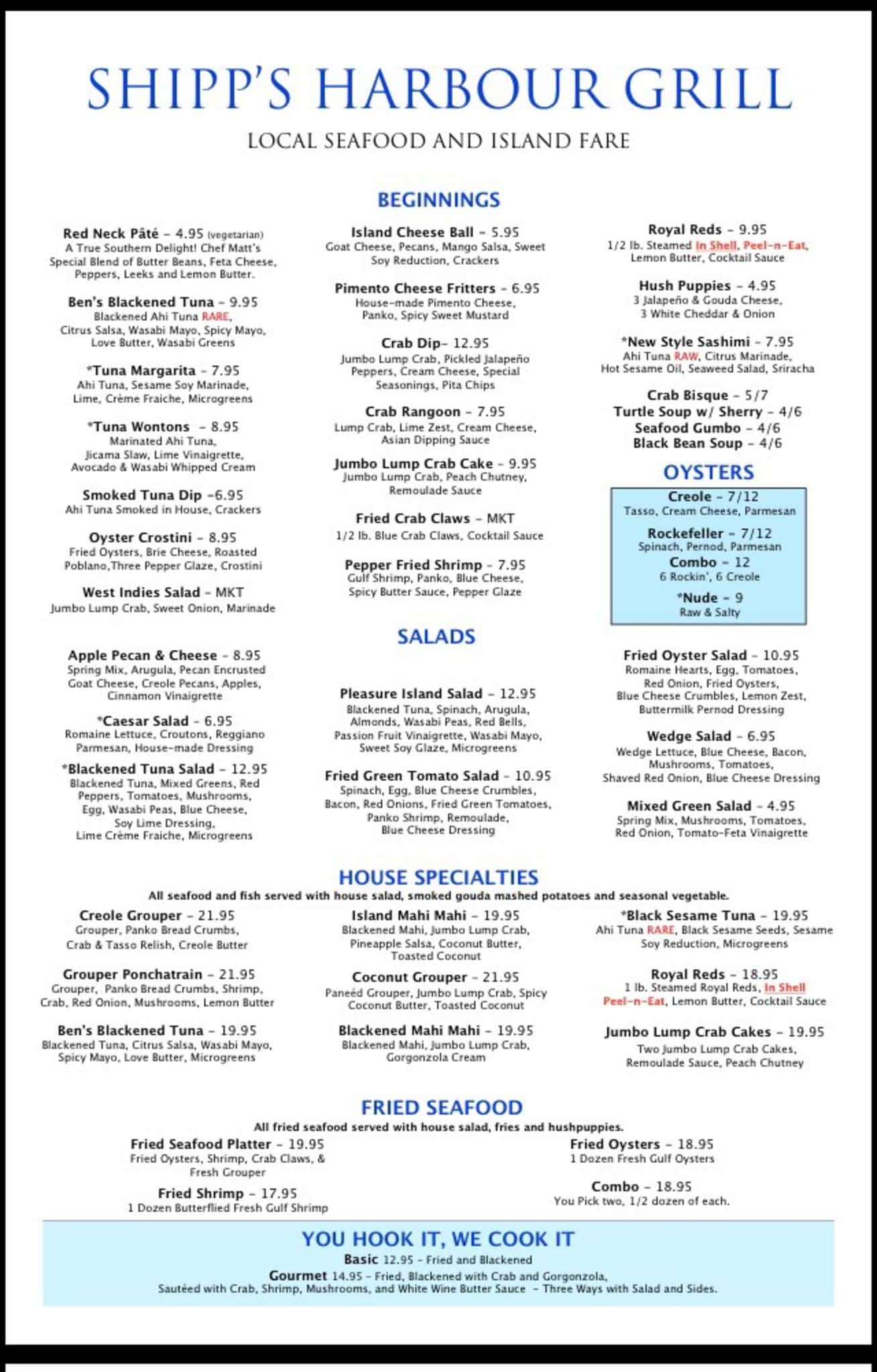 Menu at Shipp's Harbour Grill fast food, Orange Beach