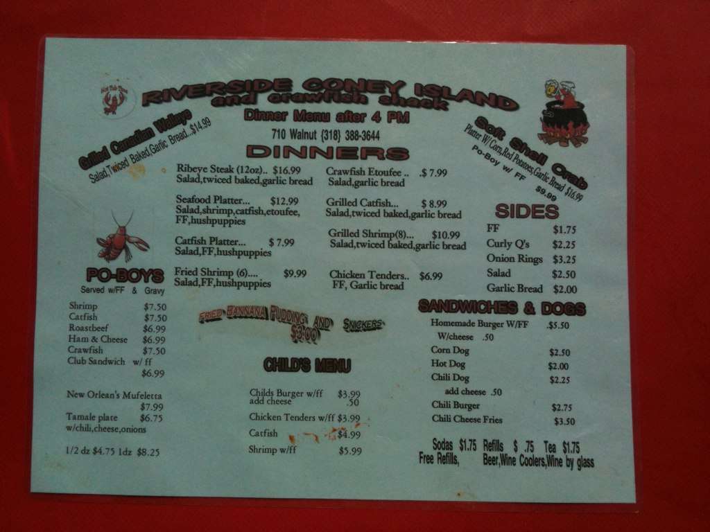 Coney Island Riverside Menu, Menu for Coney Island Riverside, Monroe