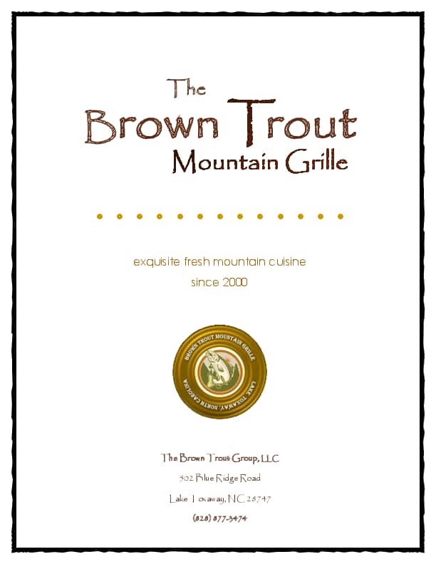Menu at Brown Trout Mountain Grille restaurant, Lake Toxaway, 188 US64