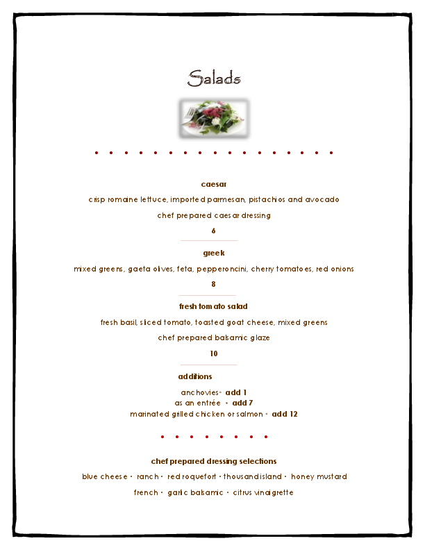 Menu at Brown Trout Mountain Grille restaurant, Lake Toxaway, 188 US64