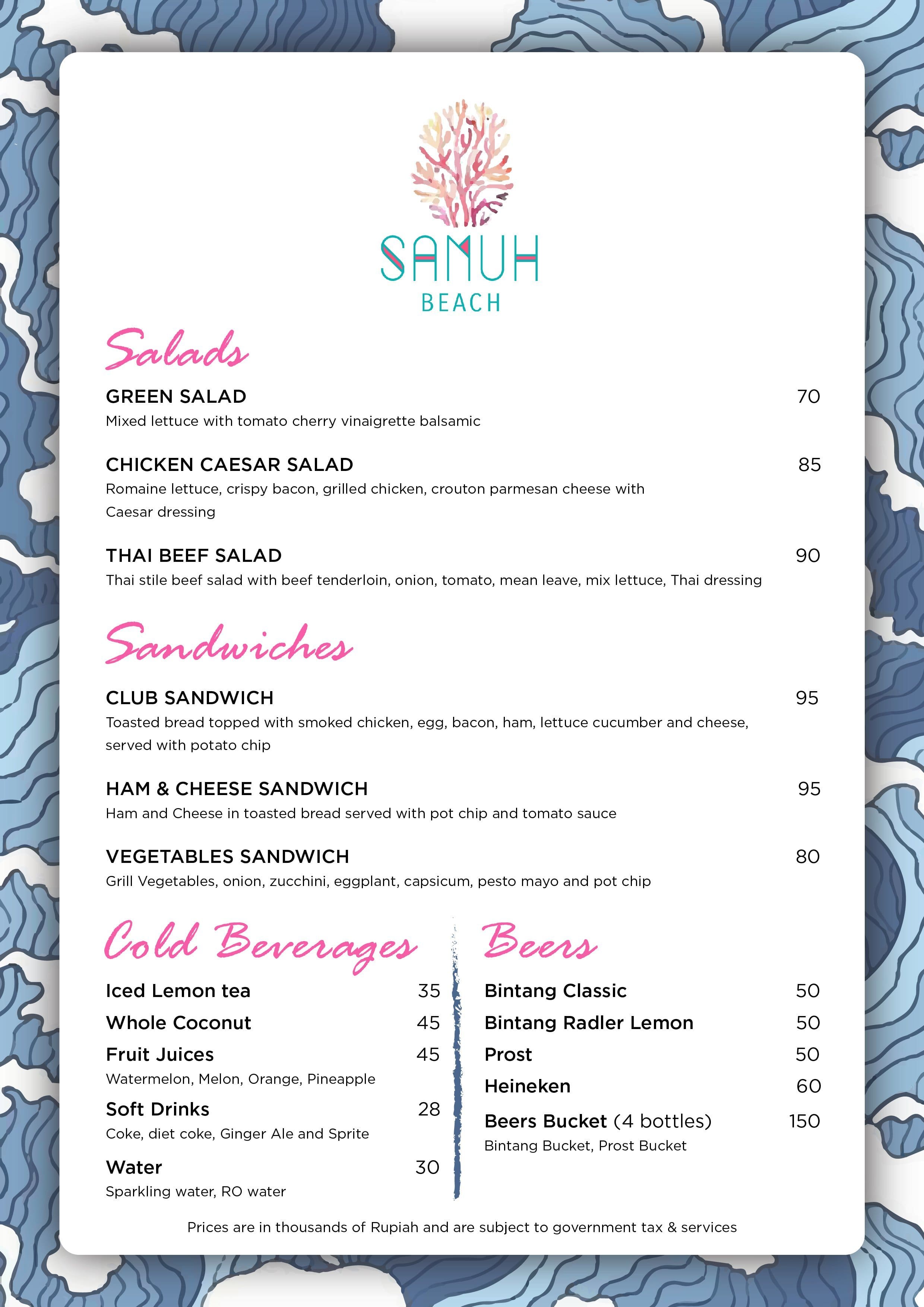 Samuh Beach House Menu