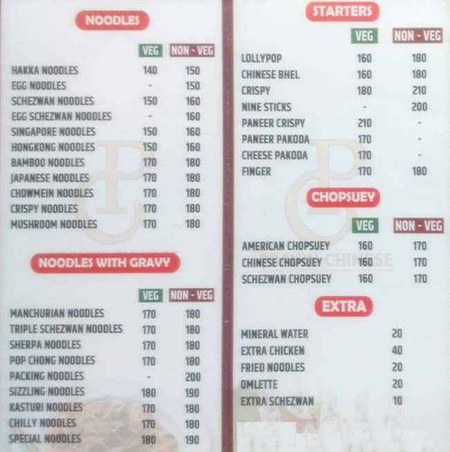 Pravin Chinese Bcabin menu