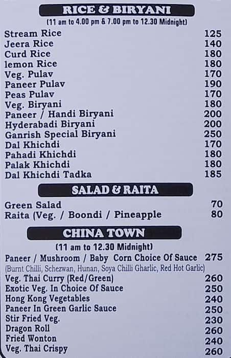 Garnish menu