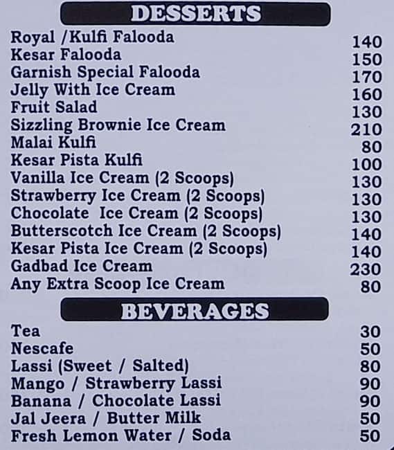 Garnish menu