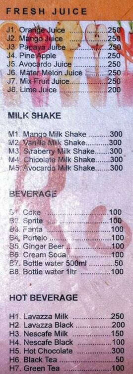 Roanu Cafe menu