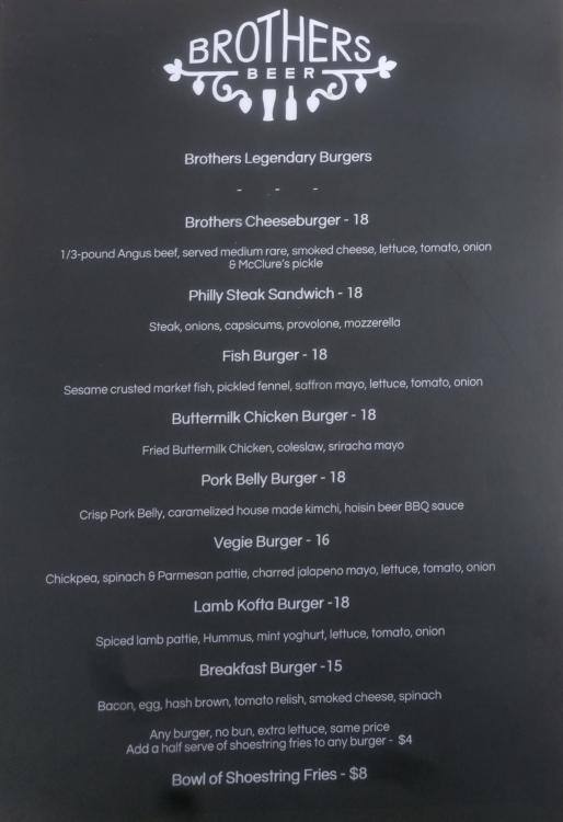 Brothers Beer Menu, Menu for Brothers Beer, Wellesley Street West